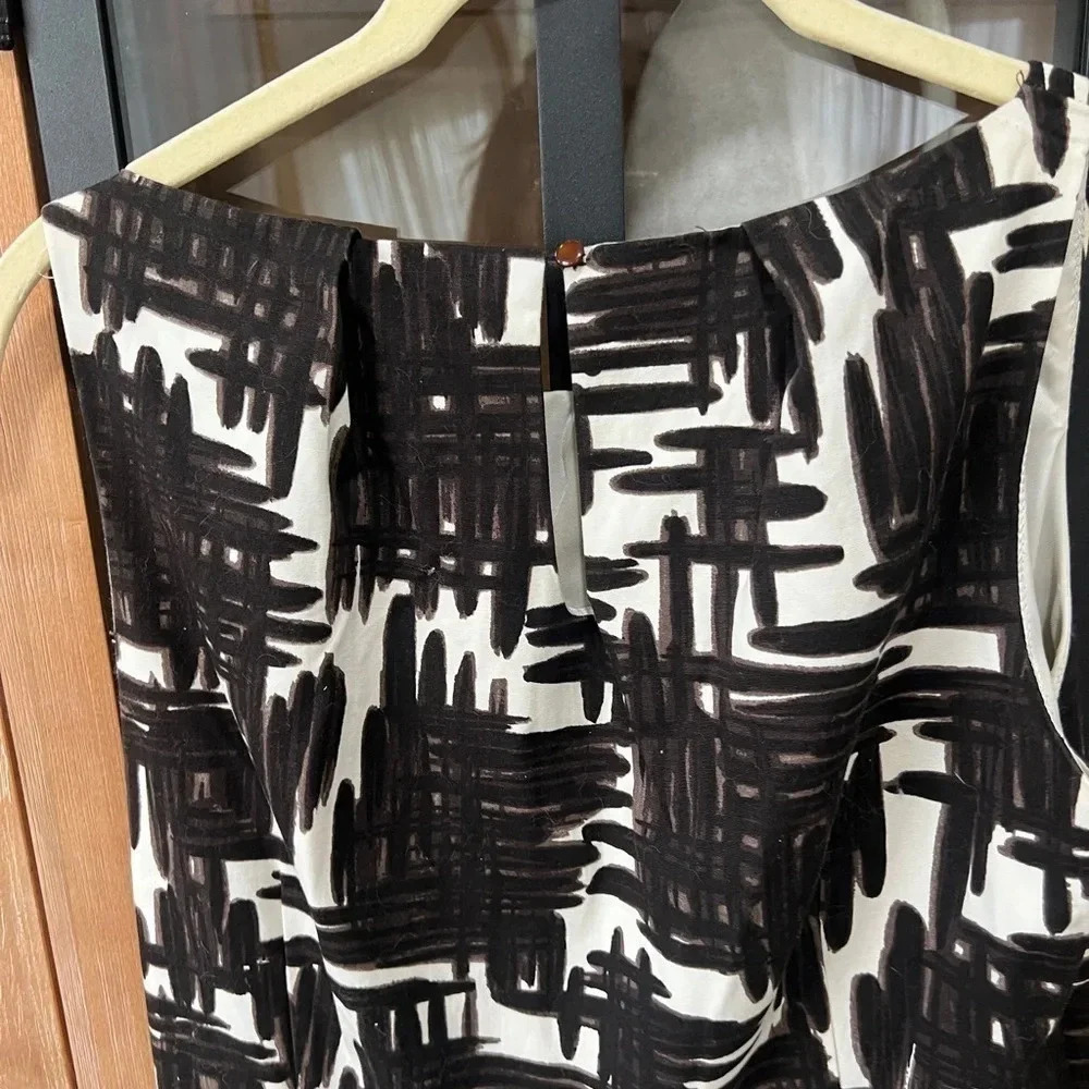Zara sheath dress abstract print high neck sleeveless Business work cotton brown - Picture 5 of 7